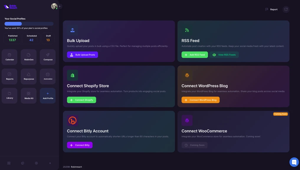 RobinReach automated campaign management tools with bulk upload and Bitly integration