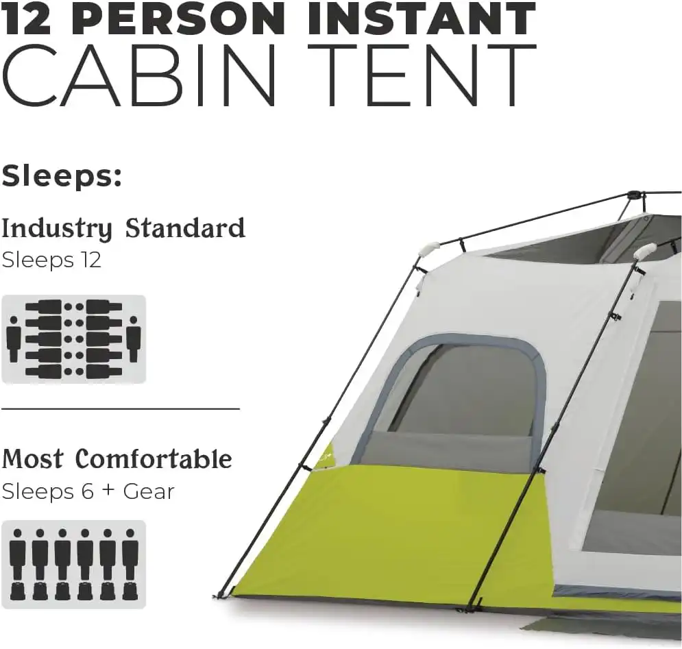 CORE Instant Cabin Tents 12 Person Family Cabin Multi Room Pop Up Tents Car Camping