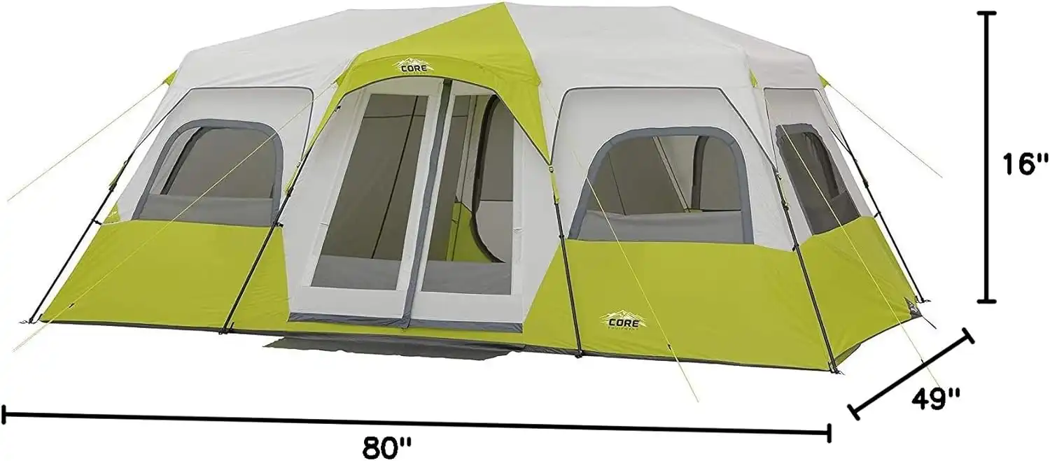 CORE Instant Cabin Tents 6 Person 9 Person 10 Person 12 Person Family Cabin Multi Room Pop Up Tents Car Camping Included Storage Pockets