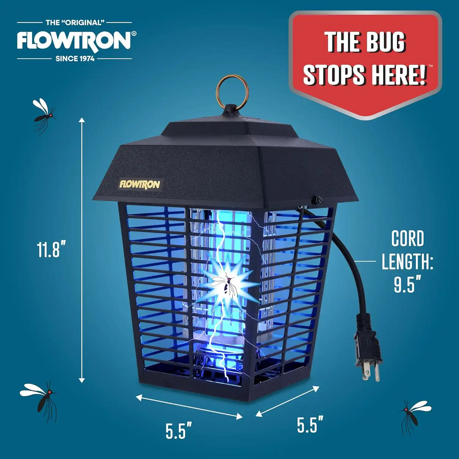 Flowtron Electric Bug Zapper 12 Acre Outdoor Insect Control with Dual Lure Method, 15W UV Light & Octenol Attractant for Fly & Mosquito
