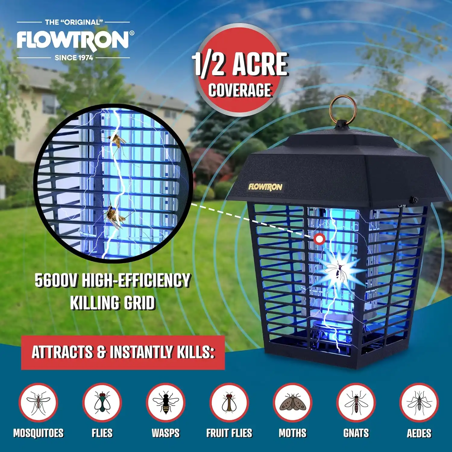 Flowtron Electric Bug Zapper 12 Acre Outdoor Insect Control with Dual Lure Method