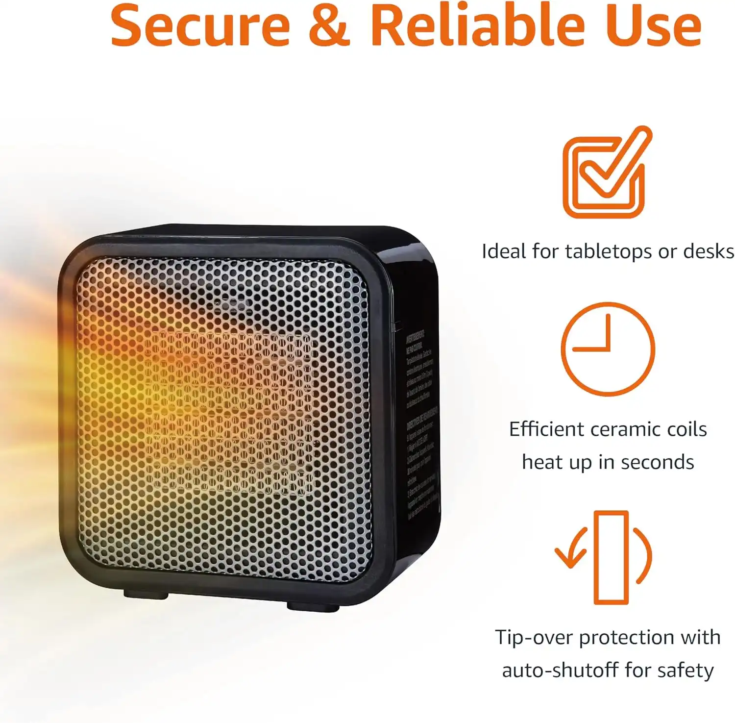 Amazon Basics Ceramic Space Heater, Mini Heater for Office Desk, Portable Tent Heater for Camping (Indoor Use), 500 W