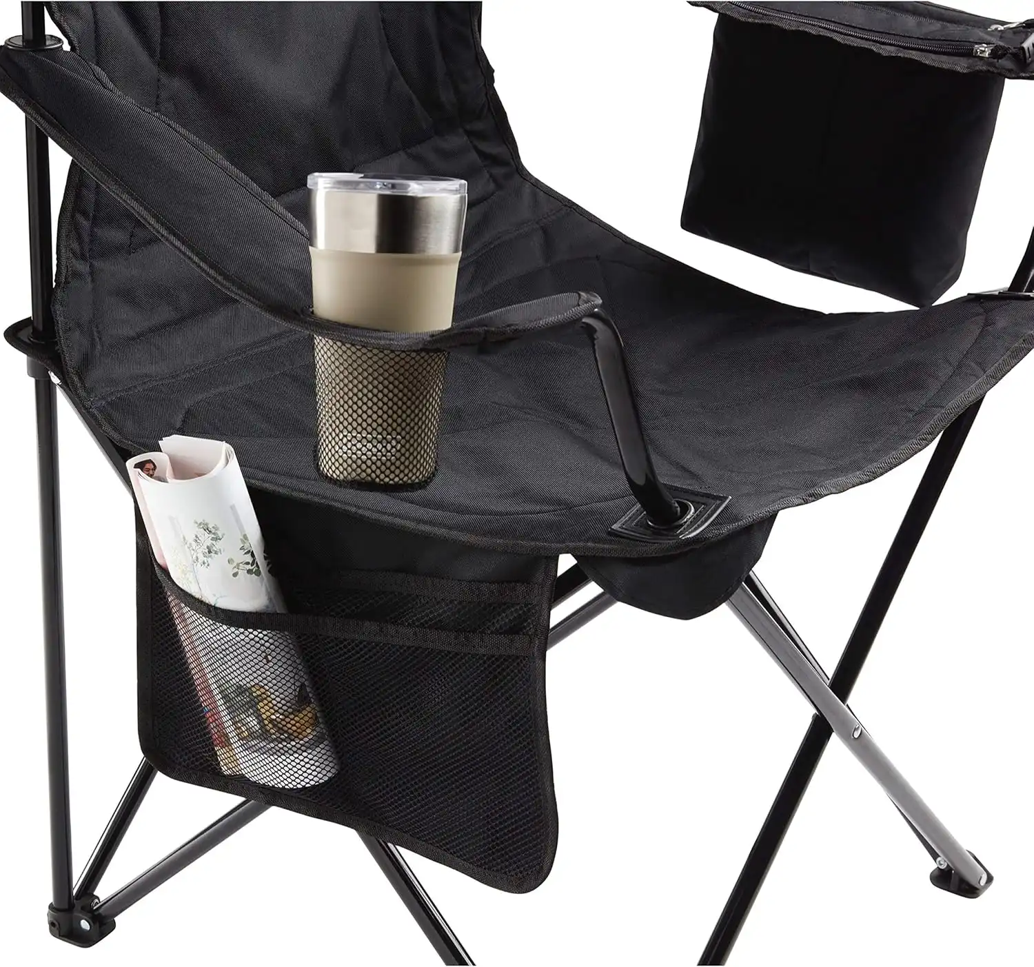 Coleman Portable Camping Chair with 4-Can Cooler, Cushioned Seat & Back with Side Pockets & Cup Holder, Carry Bag Included, Great for Camping, Firepits, Patio,