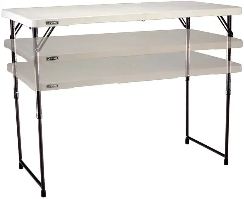 LIFETIME Fold-in-Half Adjustable Folding Table, 4 Foots