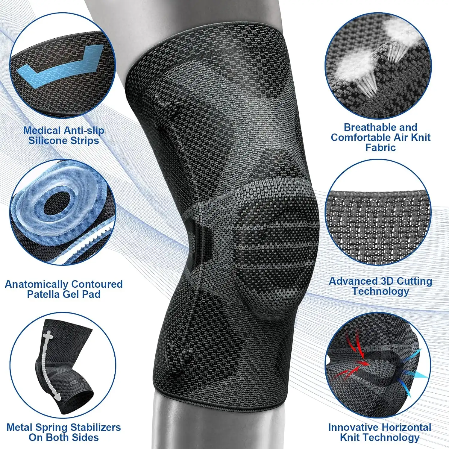 NEENCA Professional Knee Brace for Pain Relief, Medical Knee Compression Sleeve, Knee Support with Horizontal Knit Tech