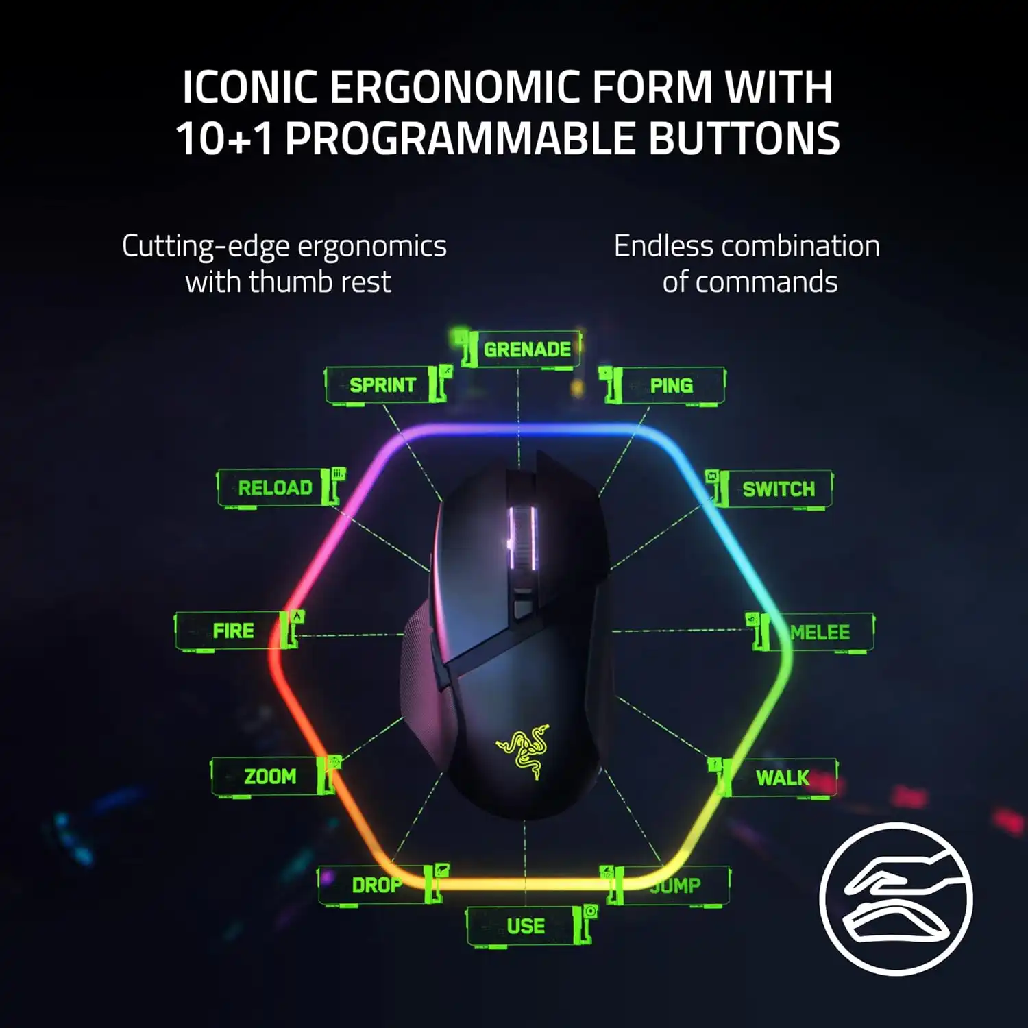 Razer Basilisk V3 Pro Wireless Gaming Mouse HyperScroll Tilt Wheel - 30K DPI Optical Sensor - Gen-3 Optical Switches - 13-Zone Chroma RGB