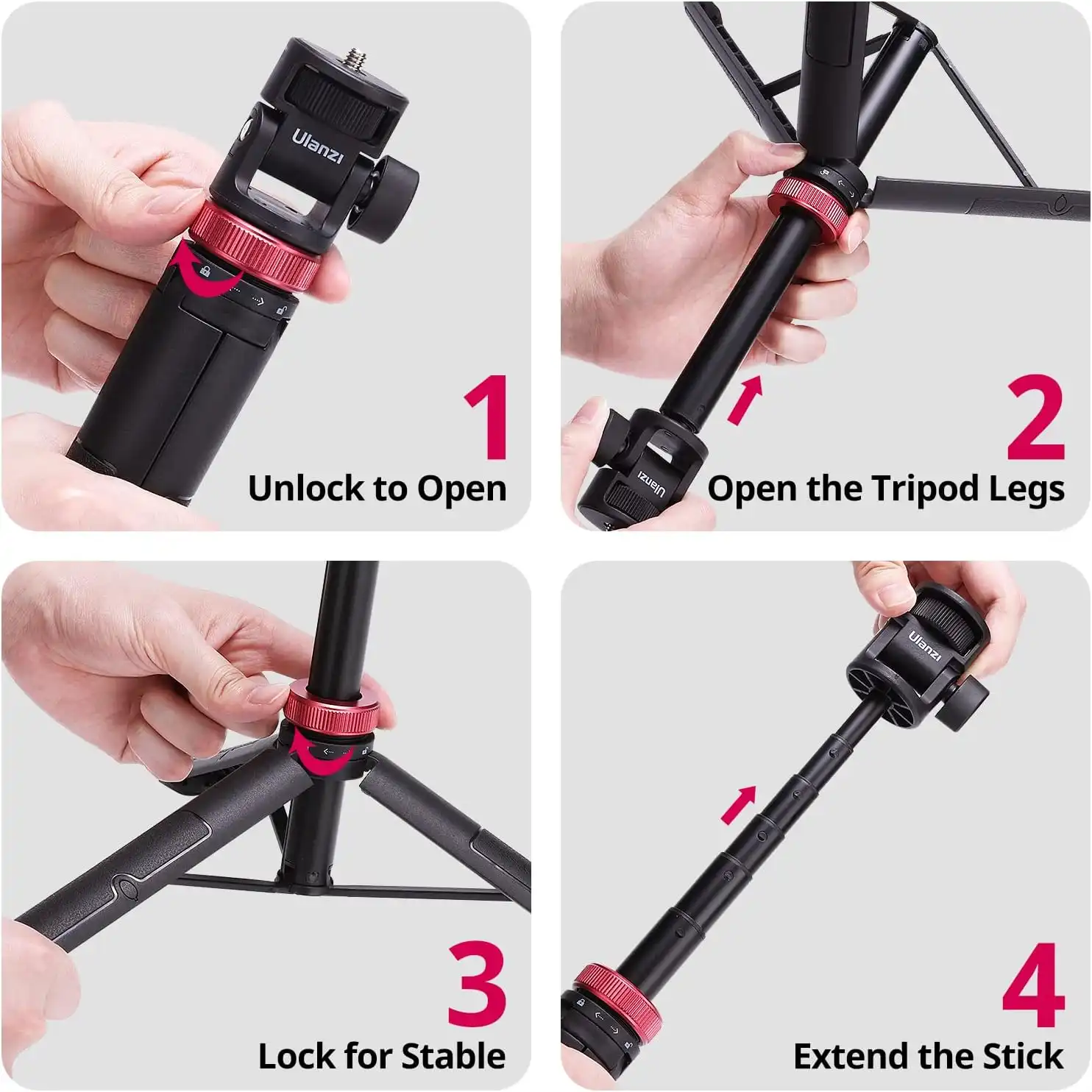 ULANZI MT-71 Tripod Selfie Stick & Vlog Handle with Magnetic Quick Release&14'' Screw