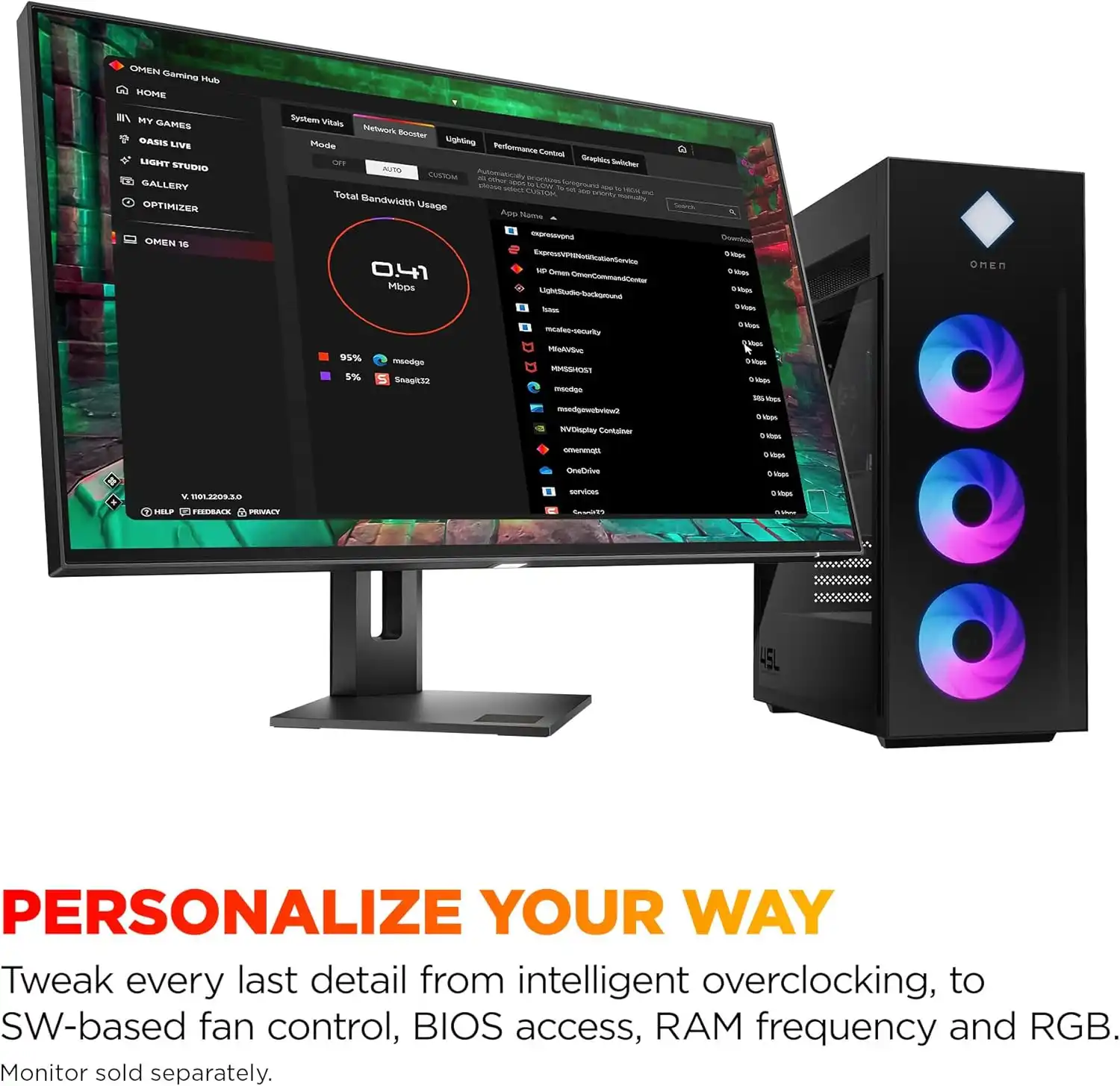 HP OMEN 45L Gaming Desktop, Intel Core Ultra 7 265K, 32 GB RAM, 2TB SSD, NVIDIA GeForce RTX 5080, Windows 11 Pro